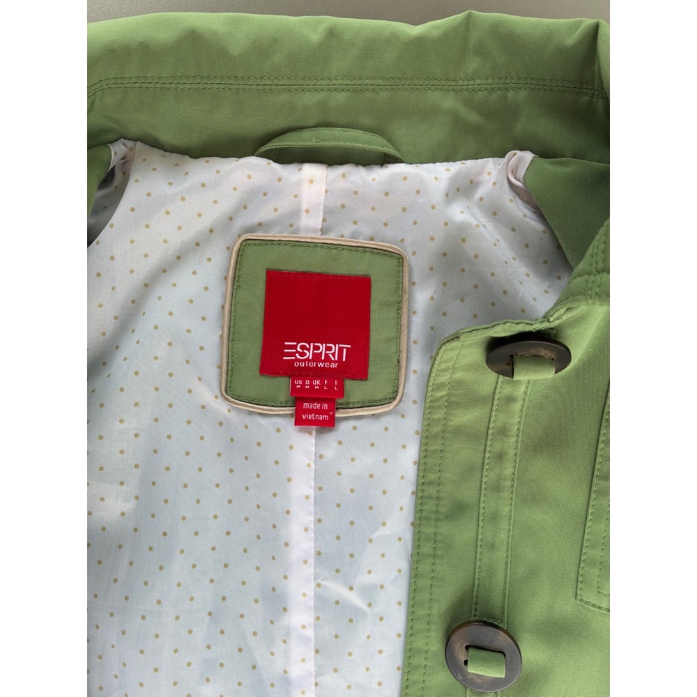 Esprit Outerwear Spring Green Button Front Trench Rain Coat Size M - Picture 2 of 6